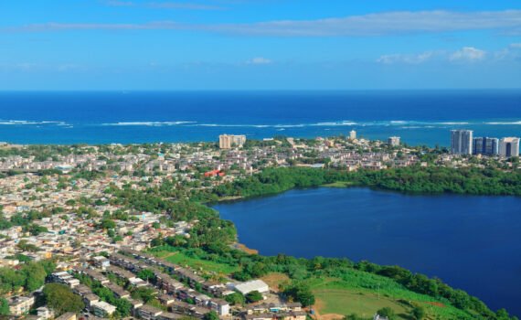 San Juan aerial view with blue sky and sea. Puerto Rico.